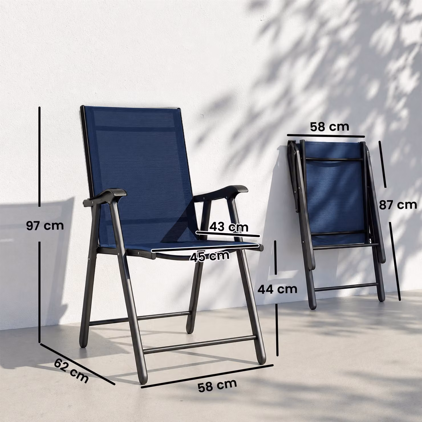 Outsunny Set of 4 Folding Garden Dining Chairs with High Back, Armrests and Textilene Seats in Blue – 3