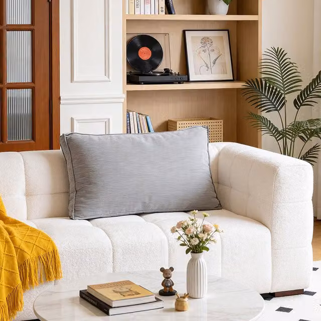 Livingandhome Grey Corduroy Rectangular Cushion, Width: 80 cm
