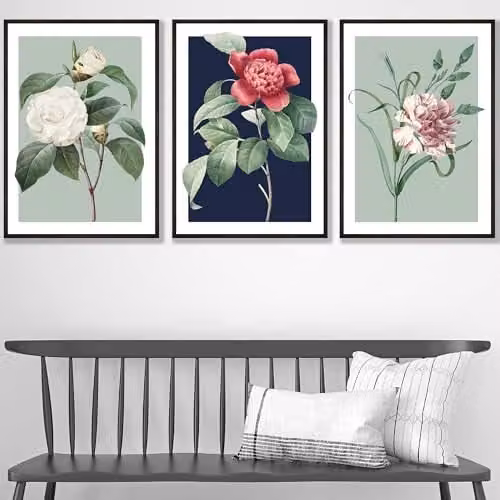 ARTZE Set of 3 Vintage Floral Botanical Wall Art Paper Posters in Green, Blue and Multicolour, W: 29.7 cm, H: 42 cm – 1