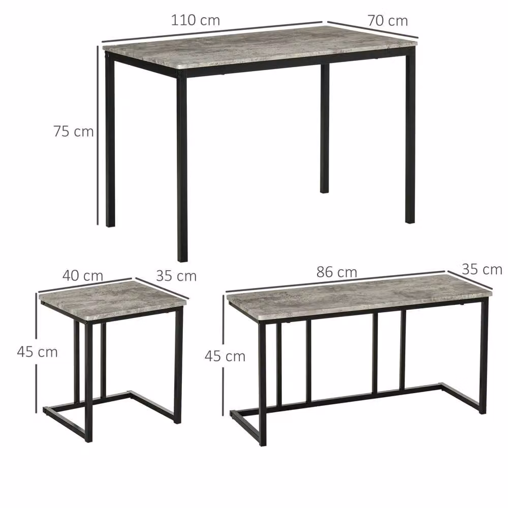 Wyld Haus Suroso Grey Concrete Effect Rectangular Dining Table and Bench Set for 4 – 4