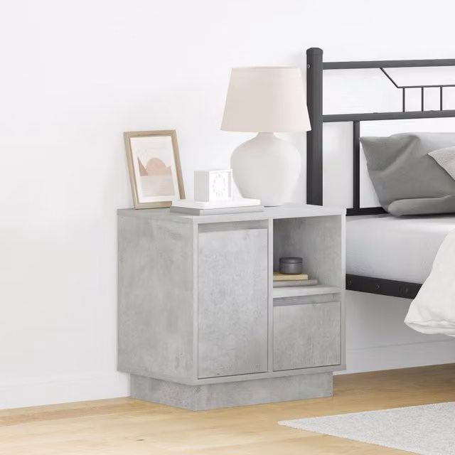 Berkfield Home Set of 2 Modern Bedside Cabinets with Integrated LED Lighting, Concrete Grey, W/D/H: 50 x 34.5 x 50 cm – 1