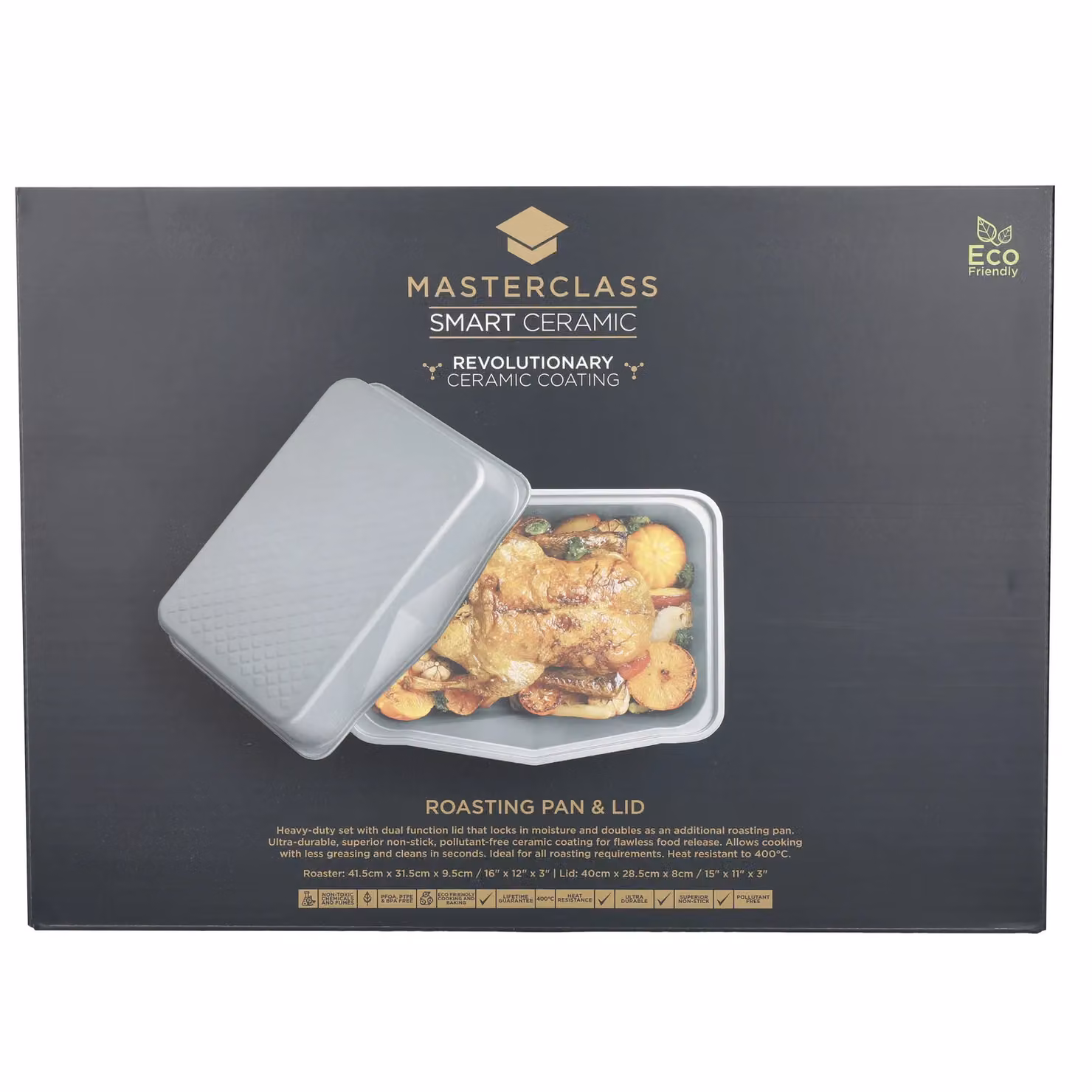 MasterClass Set of 2 Smart Ceramic Non-Stick Carbon Steel Roasting Trays with Lids in Grey, W/D/H: 42.5 x 31.5 x 18 cm – 7