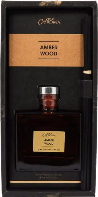 True Aroma Amber Wood Reed Diffuser with Glass Bottle in Brown