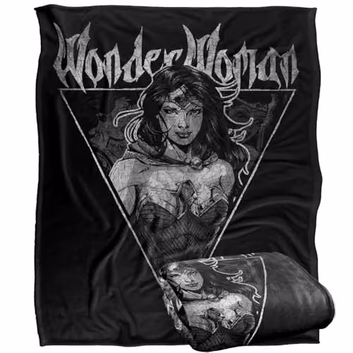 Warner Bros. Justice League Wonder Woman Vintage Metal Super Soft Fleece Throw Blanket, Multicolour, W: 152 cm, D: 127 cm – 1