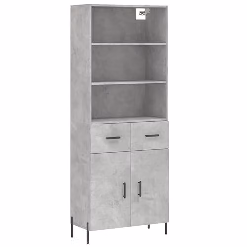 vidaXL Modern Highboard in Grey with Hinged Doors and Internal Shelves, W/D/H: 69.5 x 34 x 180 cm