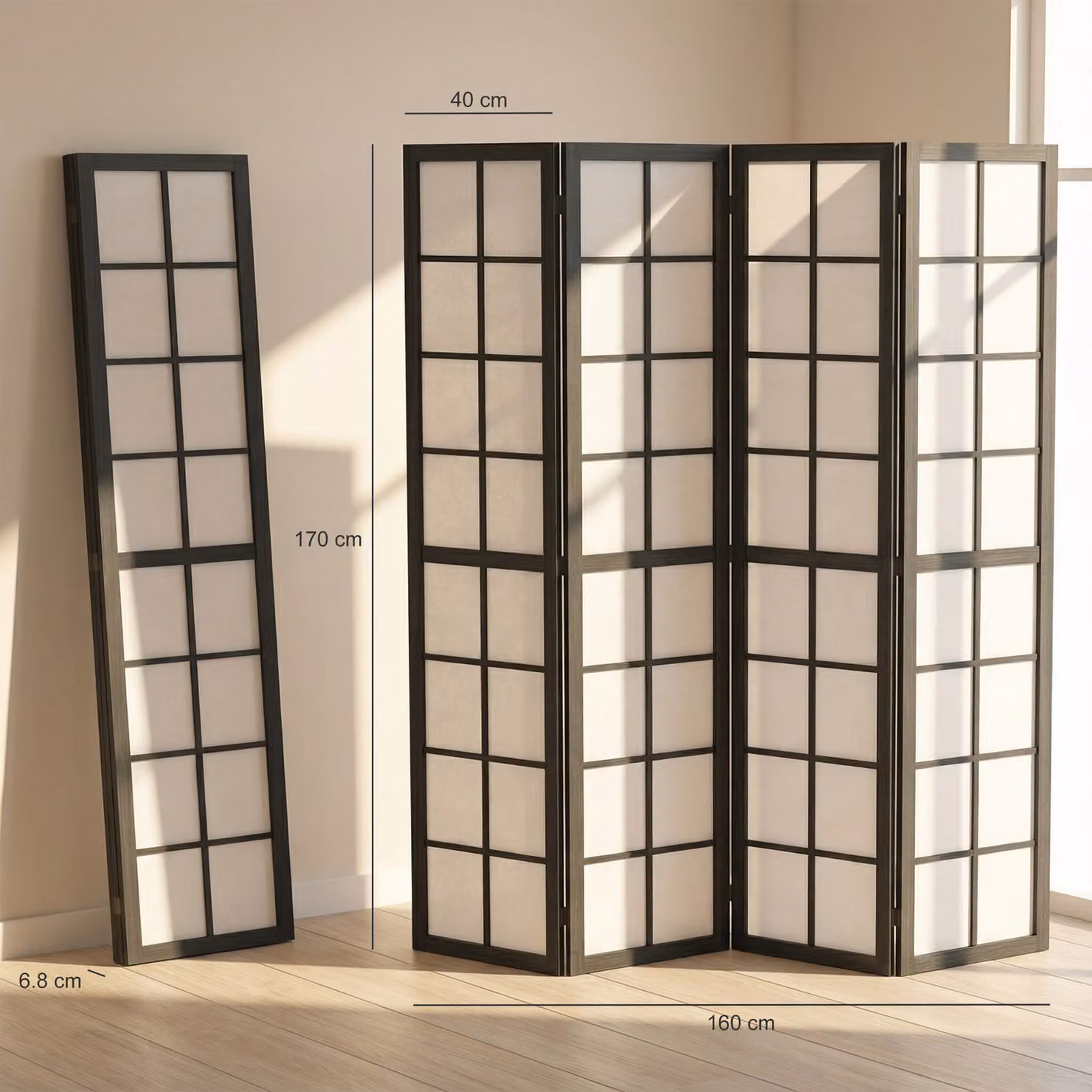 HOMCOM 4 Panel Folding Room Divider, Black Geometric Wood Privacy Screen – 3