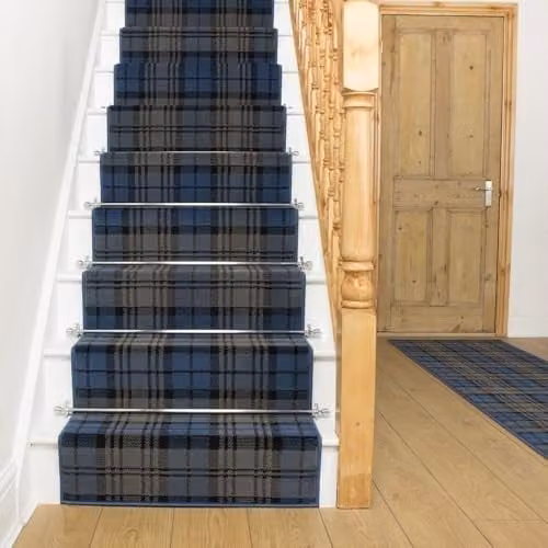 runrug Tartan Stair Runner in Blue, W: 70 cm x L: 570 cm – 1