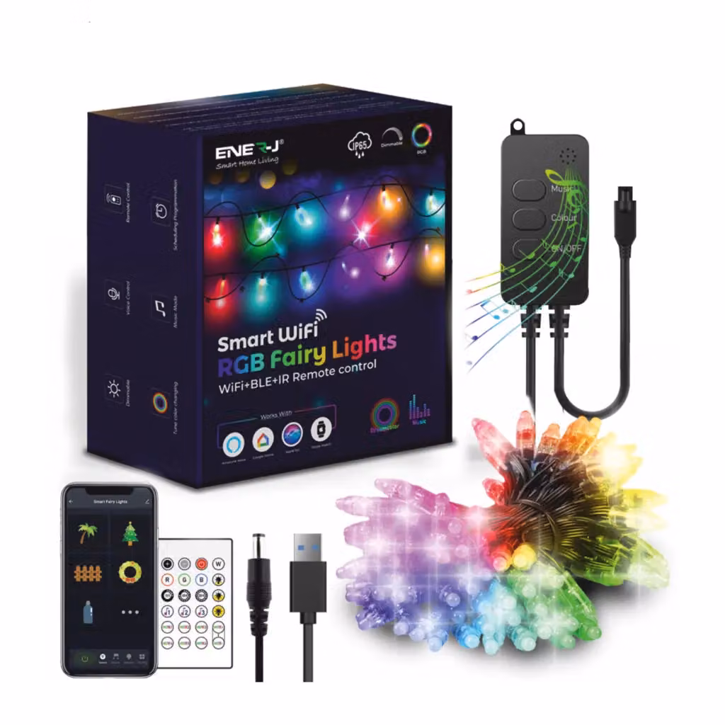 ENER-J Smart Magic RGB LED Fairy Lights, 50 LED, White and Multicolour, WiFi and Bluetooth Enabled with Remote Control, W/D/H: 25 x 25 x 19 cm – 2