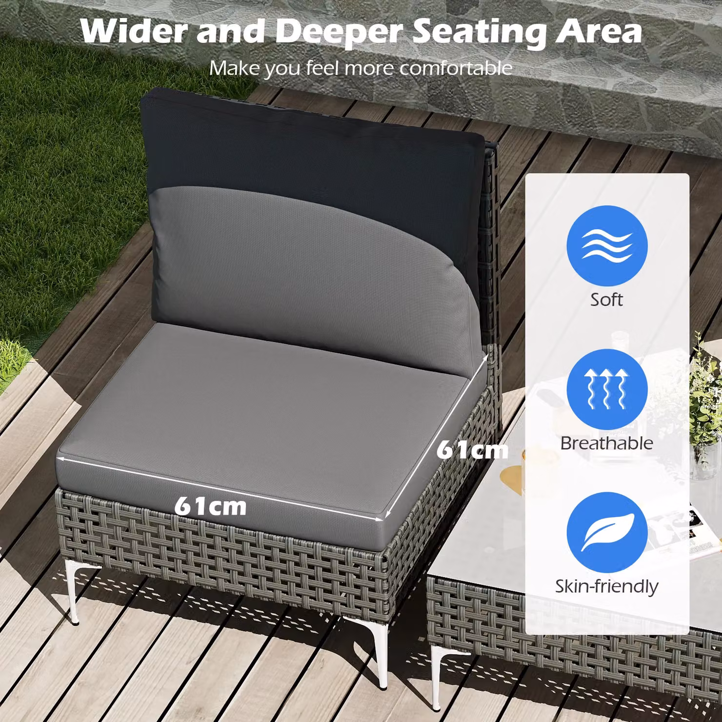 Gymax 3 Piece Grey PE Rattan Patio Bistro Set with Metal Coffee Table – 8
