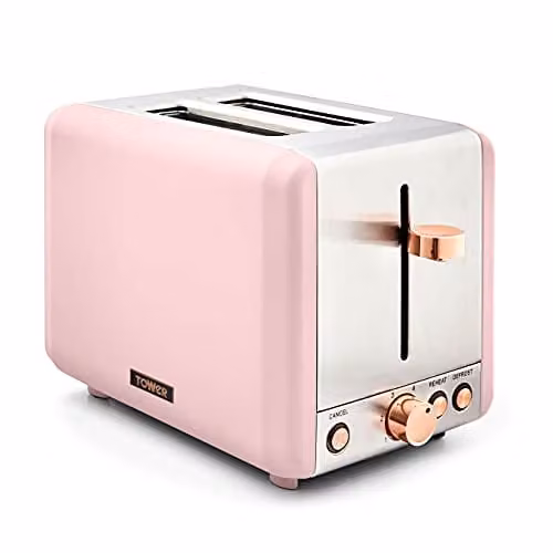 Tower Cavaletto 2-Slice Toaster in Pink, Black and Gold with Stainless Steel Finish and Cable Storage – 1