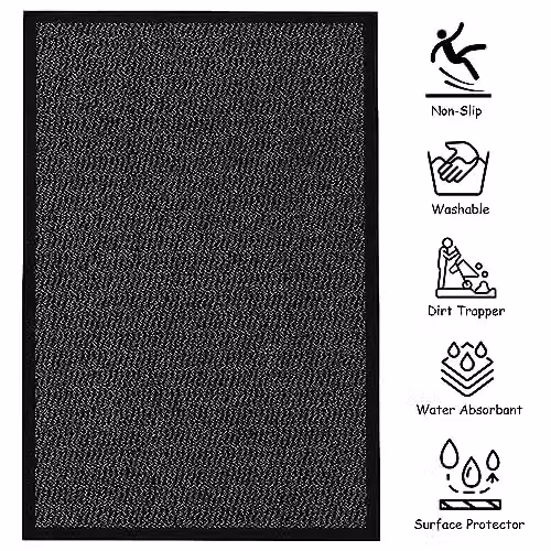 KAV Non-Slip Washable Black Door Mat, W: 60 cm, D: 180 cm – 4