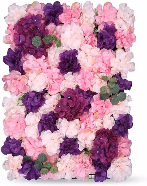 Neel Blue Decorative Artificial Floral Wall Panel for Wedding Photo Backgrounds in Blue and Pink, W: 60.0 cm, H: 40.0 cm – 1