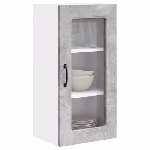 vidaXL Modern Wall Mounted Kitchen Wall Unit in Grey with Glass Doors, W/D/H: 40 x 31 x 80 cm