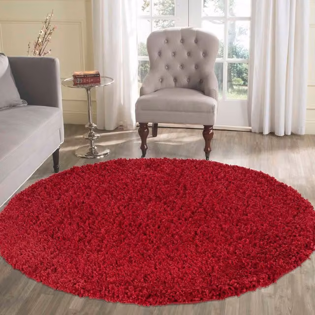 Desire Rugs Plain Red Fluffy Shaggy Square Area Rug, W/D: 120 x 120 cm