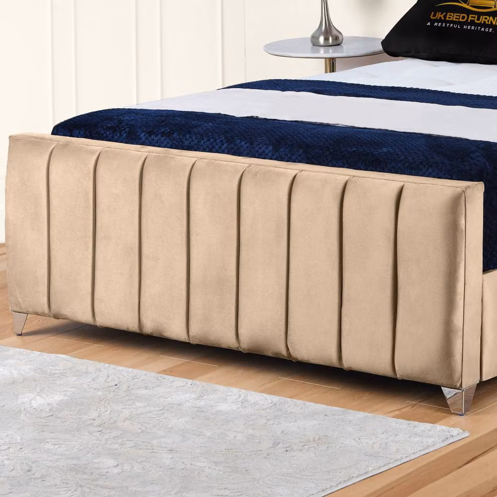 UK Bed Furniture Lisburn Upholstered Slatted Base Bed with 48 Inch Headboard in Beige, Size: 180 x 200 cm – 3