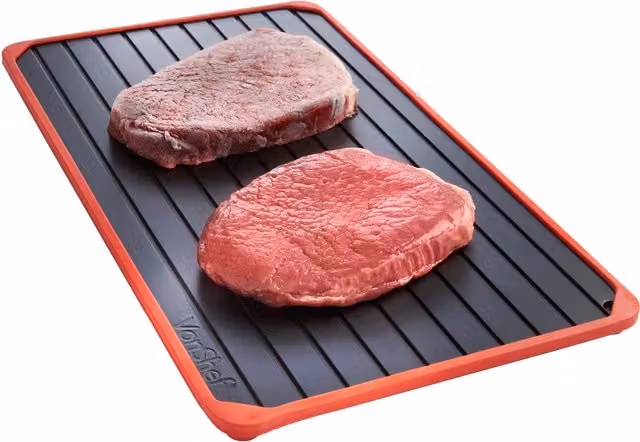 VonShef Rectangular Cast Aluminium Defrosting Tray with Silicone Border in Black and Red