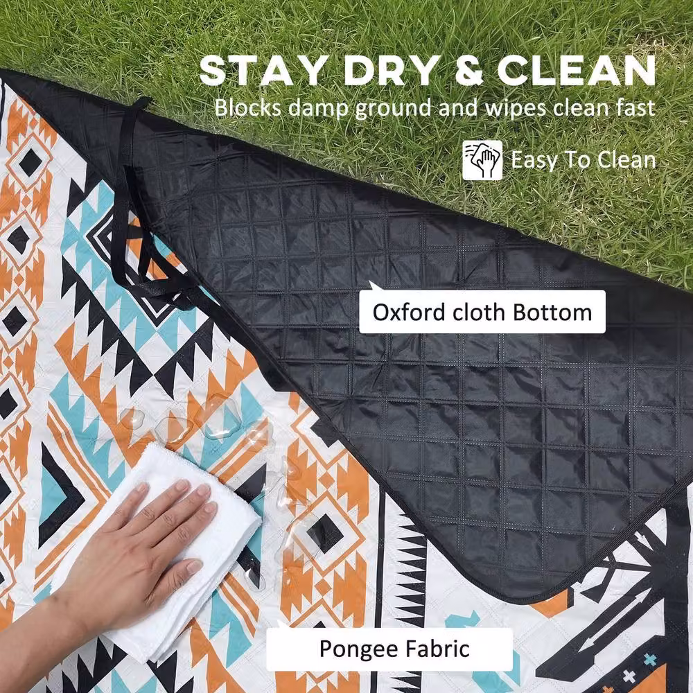 OUTSUNNY Multicolour Ethnic Graphic Picnic and Beach Blanket, W/D: 200 x 200 cm – 4