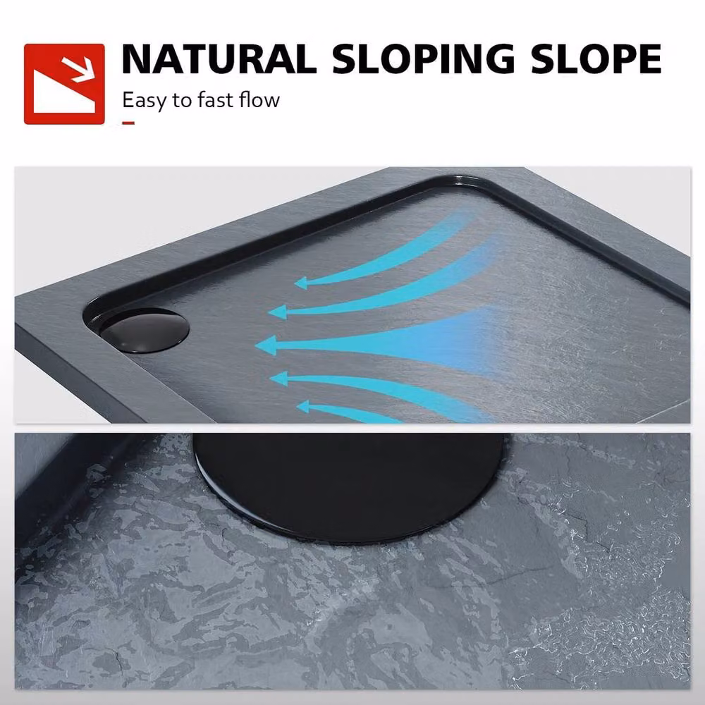 PAWNORA Square Slimline Non-slip Shower Tray in Grey – 4