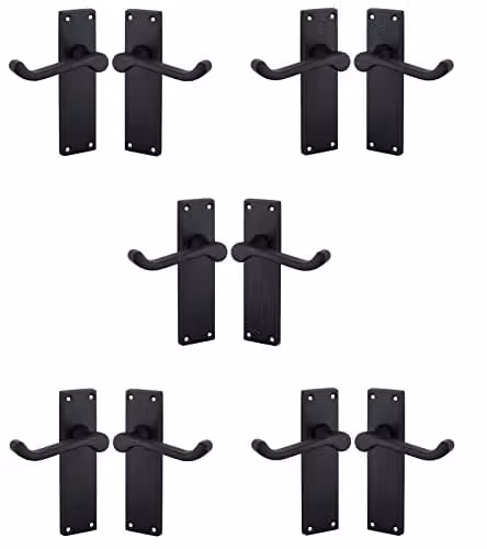 Golden Grace Victorian Scroll Door Handles Latch Pack in Matt Black, 5 Pairs