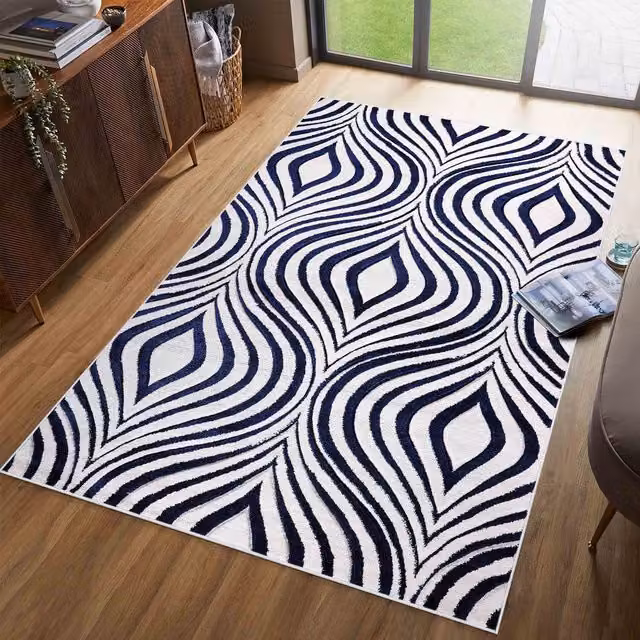 Desire Rugs Valencia Modern Ogee Design Carved Area Rug Runner, Blue, W: 60 cm, L: 220 cm