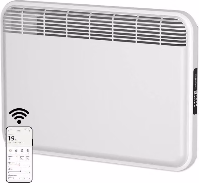 Mylek WiFi Smart Electric Convector Panel Heater with App Control, White, Wall Mounted or Freestanding