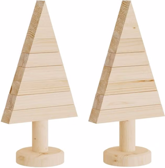 Berkfield Home Set of 2 Rustic Wooden Tabletop Christmas Trees in Natural Brown, Height: 30 cm