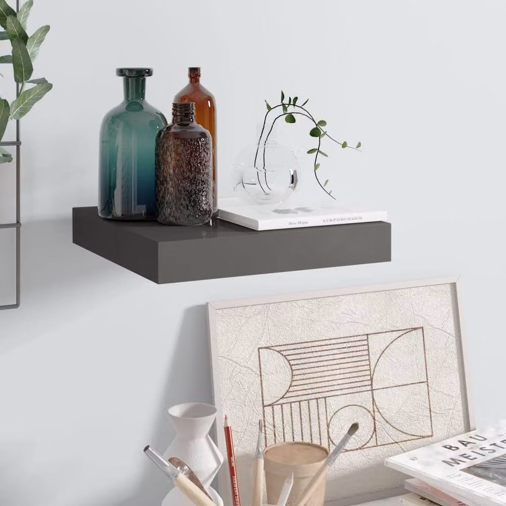 Berkfield Home Floating Wall Shelf in High Gloss Grey, W/D/H: 23 x 23.5 x 3.8 cm – 2