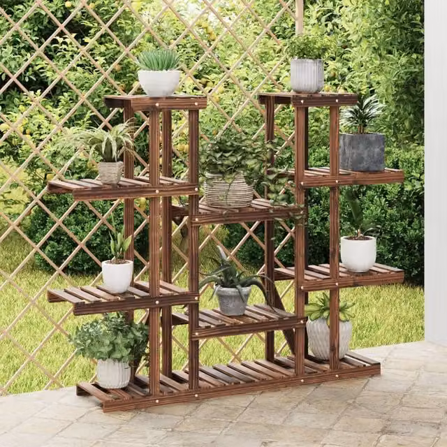 Berkfield Home Retro Solid Wood Flower Stand, Brown, W/D/H: 110 x 25 x 110.5 cm