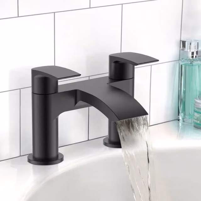 Nes Home Matte Black Contemporary Deck Mounted Waterfall Bath Filler Tap – 1