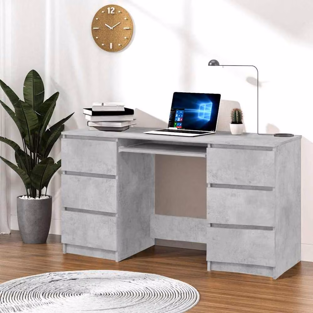 Berkfield Home Writing Desk in Concrete Grey, W/D/H: 140 x 50 x 77 cm – 2