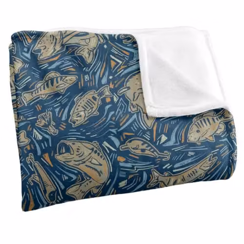 JQ Licensing Fish Array Fishing Pattern 2 Silky Touch Super Soft Fleece Throw Blanket, White, W/D/H: 152 x 127 cm – 2