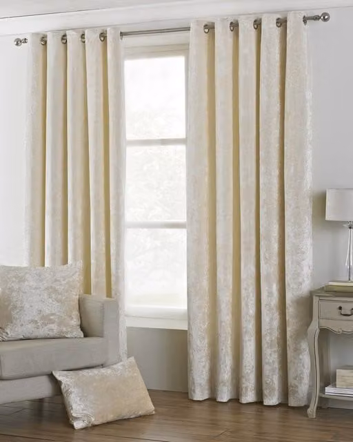 Terrys Verona Crushed Velvet Lined Eyelet Curtains in Beige