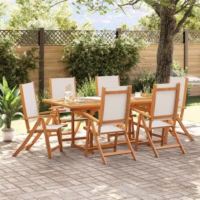Berkfield Home 7 Piece Garden Dining Set in Brown Acacia Wood and Textilene