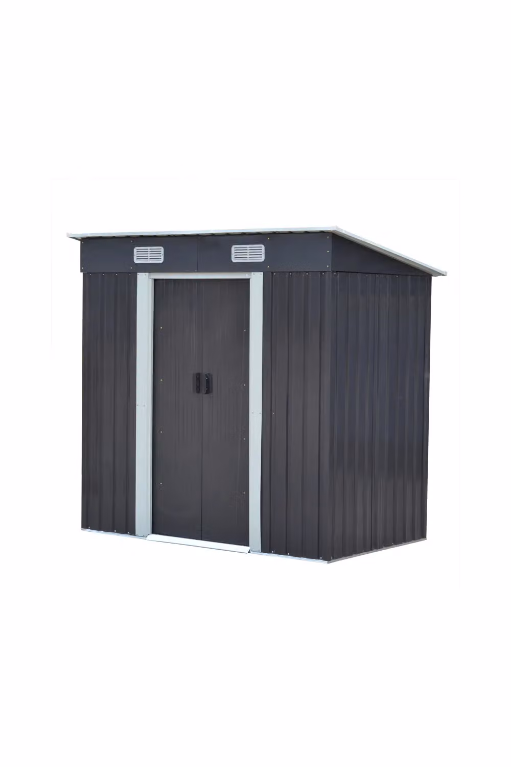 H&O Direct Metal Outdoor Garden Tool Storage Shed in Black, Pent Style Tall Cabinet with Double Doors and Side Vent, W/D/H: 109.0 x 182.0 x 183.0 cm – 2