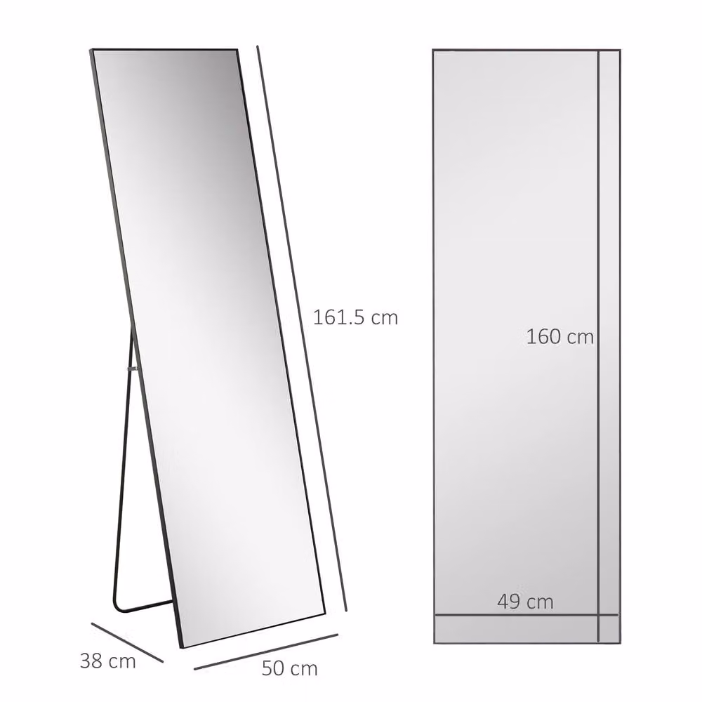 HOMCOM Full Length Rectangular Dressing Mirror, Standing or Wall-Mounted, Black – 2
