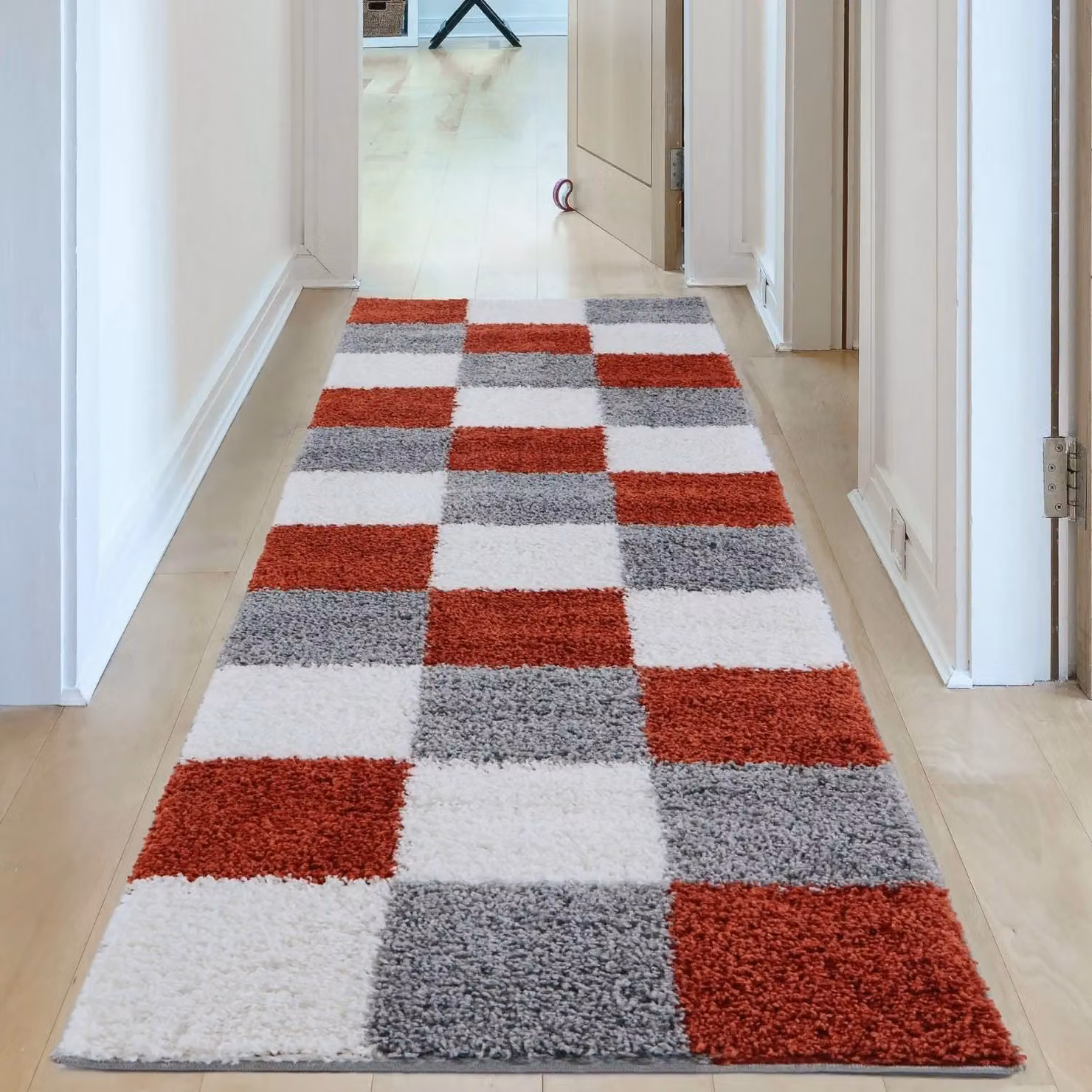THE RUGS Soft Terra Ivory Check High Pile Shaggy Rug, W: 80 cm, L: 150 cm – 9