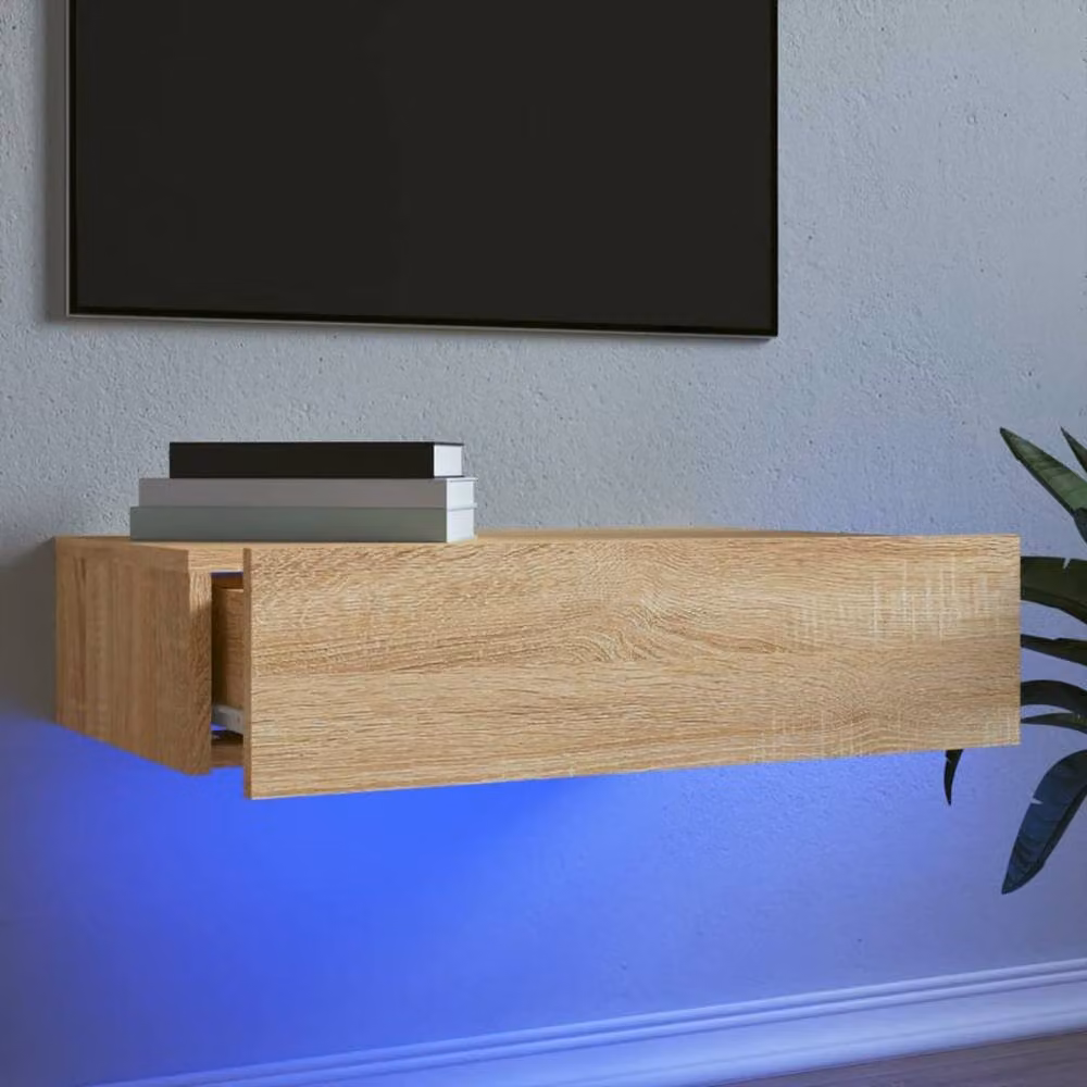 Berkfield Home TV Cabinet with LED Lights in Sonoma Oak, Light Brown, W/D/H: 60 x 35 x 15.5 cm – 2