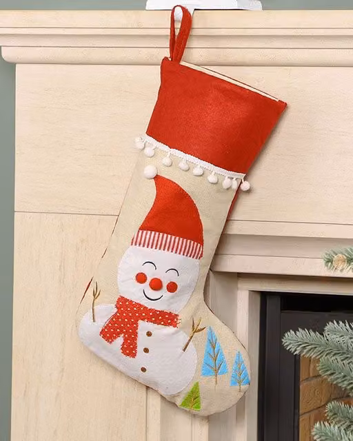 Dibor Set of 4 Multicolour Natural Snowman Pom Pom Christmas Tree Gift Bags – 1