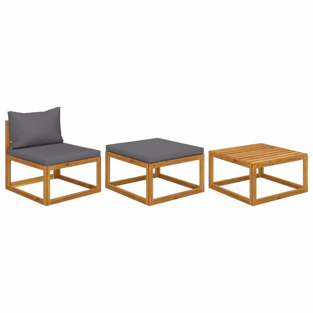 Berkfield Home 3 Piece Acacia Wood Garden Lounge Set with Grey Cushions – 2