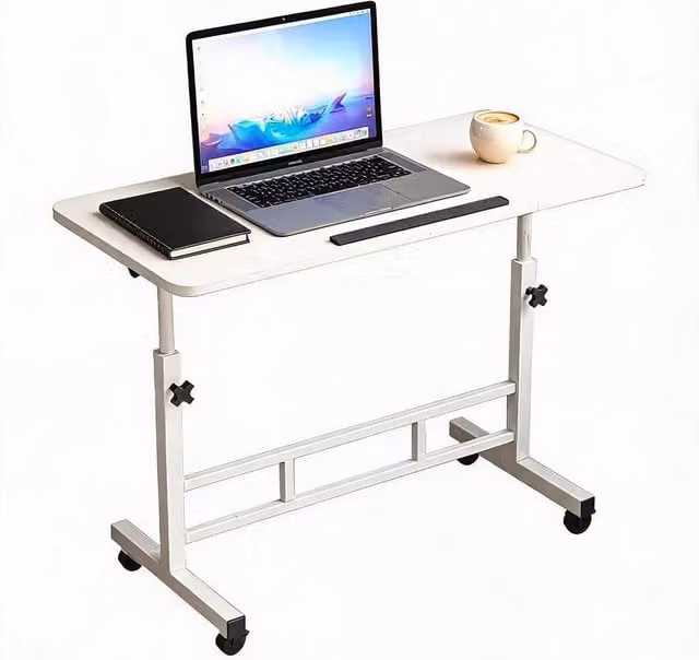 London Boutique Height Adjustable Standing Desk with Tilting Top and Castors, White, W: 80 cm, D: 40 cm – 1
