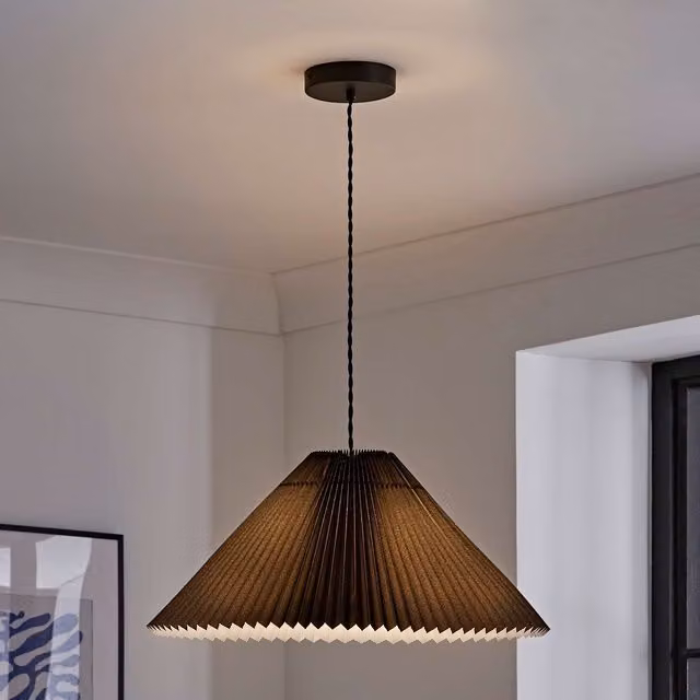 ValueLights Akira Black Fabric Pleated Single Drop Ceiling Pendant Light