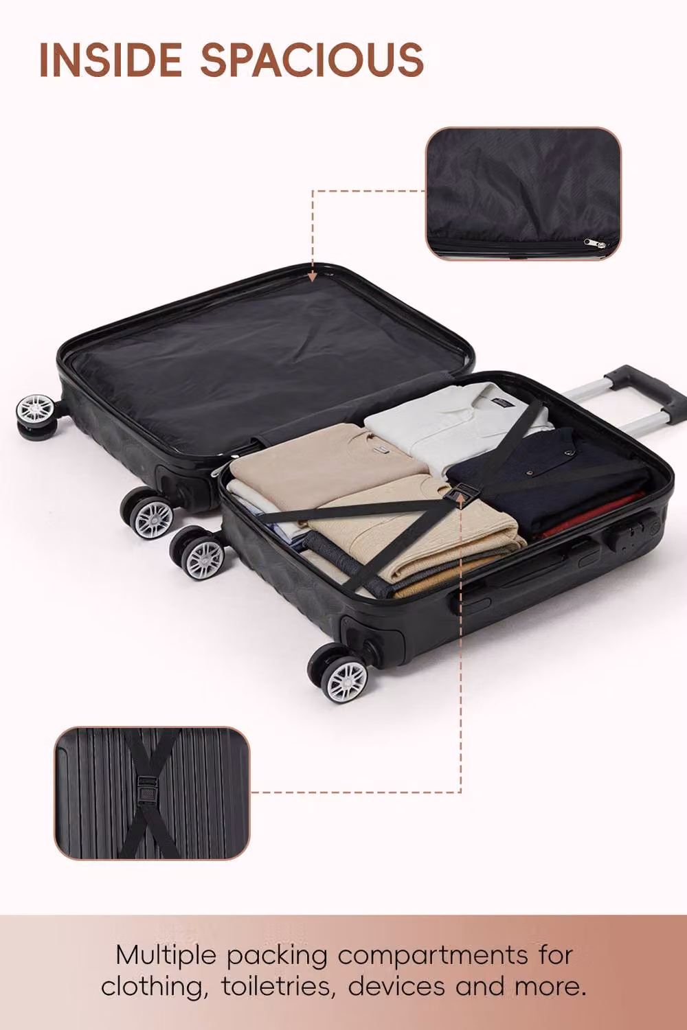 SHEONLY 2-Piece Hard Shell Travel Suitcase Luggage Set in Black – 7