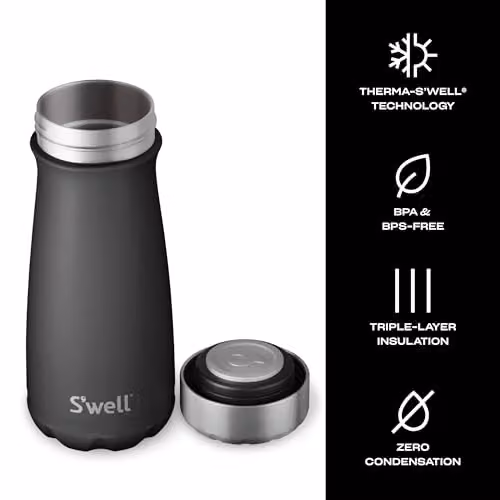 S'well Stainless Steel Triple-Layered Vacuum-Insulated Traveler Mug, Black, 470ml – 3