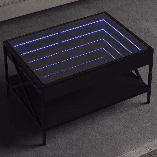 Berkfield Home Infinity LED Coffee Table in Black, W: 70 cm, D: 50 cm, H: 38 cm