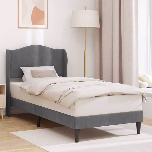 Berkfield Home Velvet Upholstered Bed Frame with Headboard in Dark Grey, W: 90 cm, L: 190 cm – 1