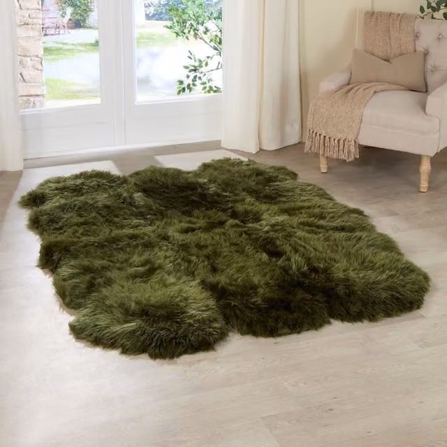 Native Natural Green Sextuple Sheepskin Rug, W: 200 cm, D: 140 cm