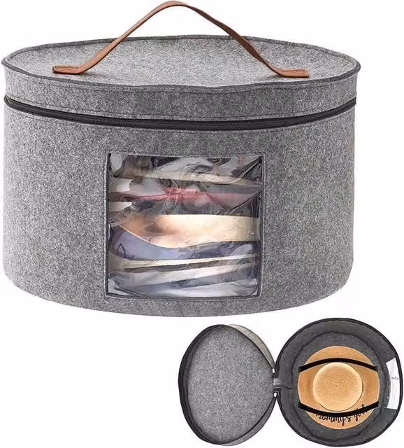 SPETLEK Large Round Fabric Hat Storage Box in Grey – 1