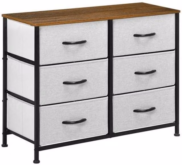 NESTLUNE 6 Drawer Fabric Chest of Drawers with Wooden Top in Grey, H 80.0 cm x W 62.5 cm – 1