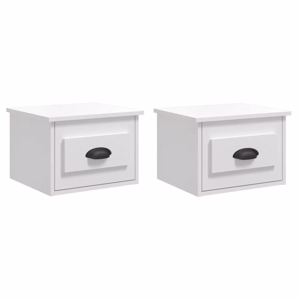 Berkfield Home Elegant Wall-mounted Bedside Cabinets, 2 Piece Set, High Gloss White, W: 41.5 cm, D: 28 cm, H: 36 cm – 2