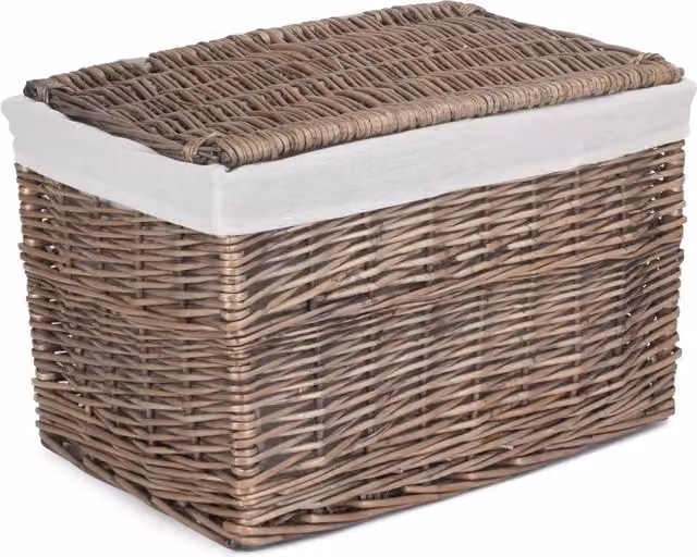 Extra Large Red Hamper Wicker Storage Basket with Removable Cotton Fabric Bag in Brown and Grey Taupe Wash Finish